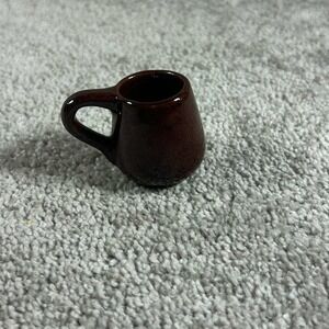 Miniature Mug Dark Brown Glazed Ceramic Japan Vintage Trinket